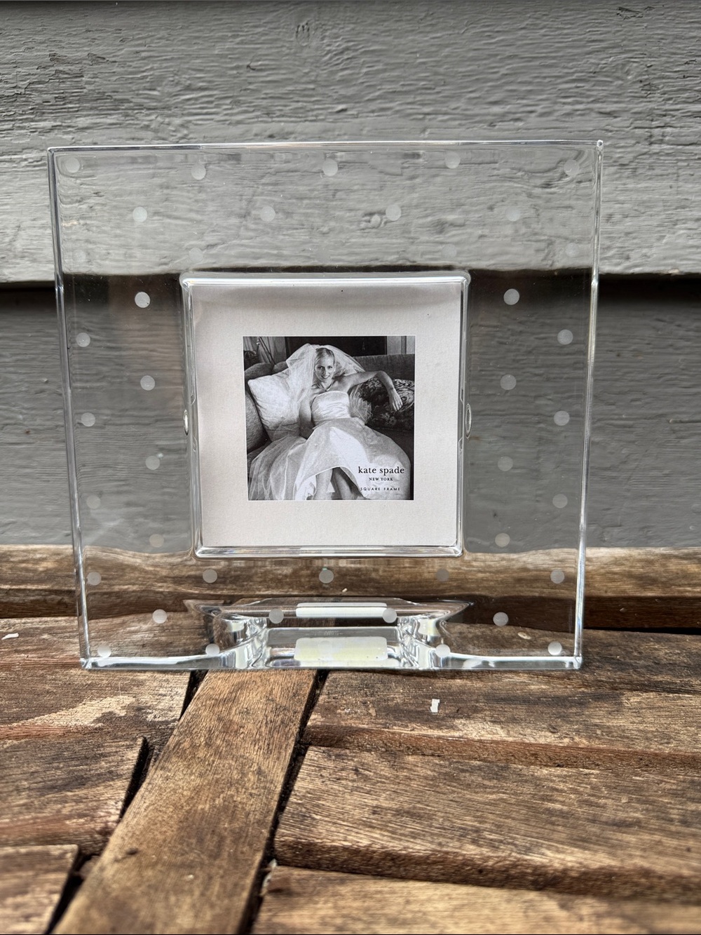 kate spade Clear Glass Photo Frame with White Polka Dots